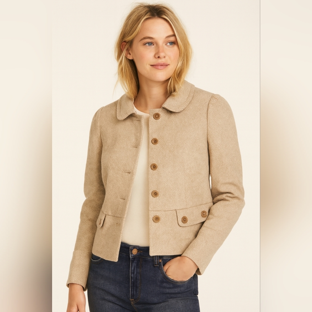 Women's Beige Tailored Button Front Jacket